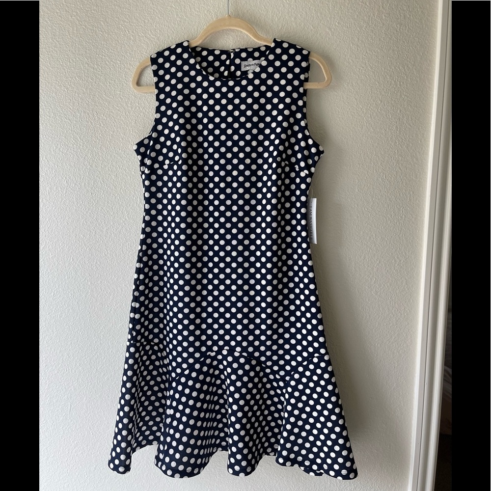 Shelby and Palmer polka dot navy and white, size 8